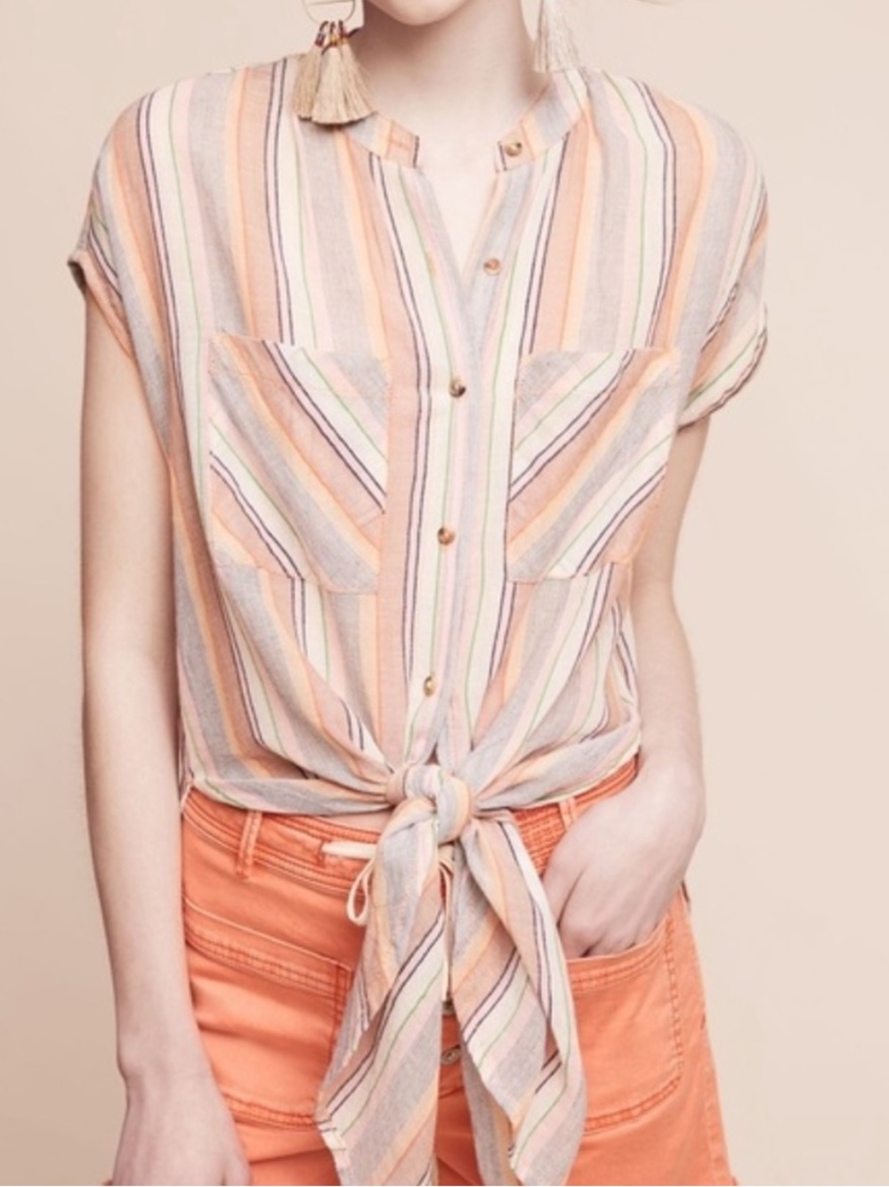 Anthropologie Holding Horses Striped Tie Front Casual Lightweight Top Size S